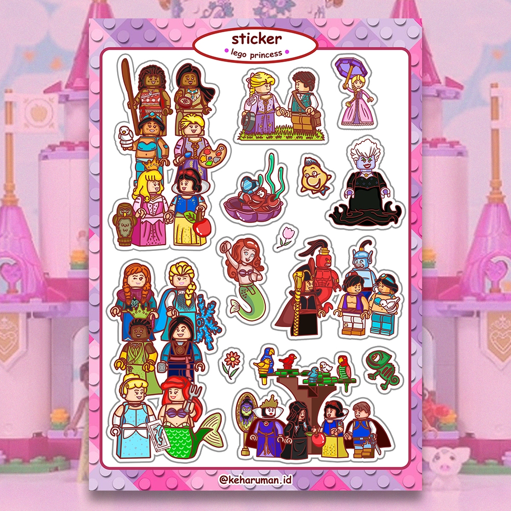 

Sticker Lego Princess Moana Ariel Cinderella Pochahontas Aurora Snow White Aladdin Disney