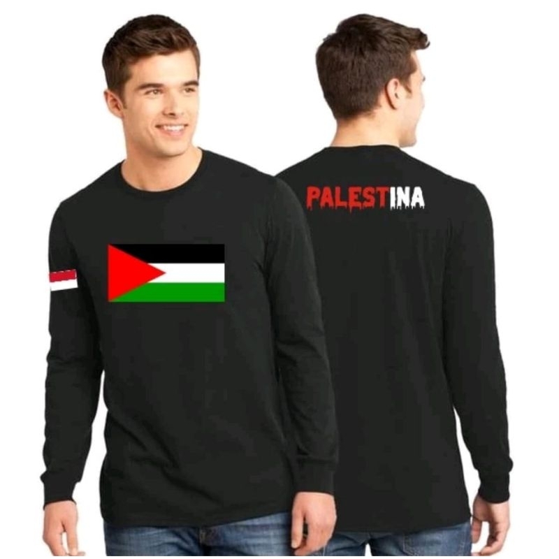 KAOS LENGAN PANJANG PALESTINA GAMBAR BENDERA PALESTINE
