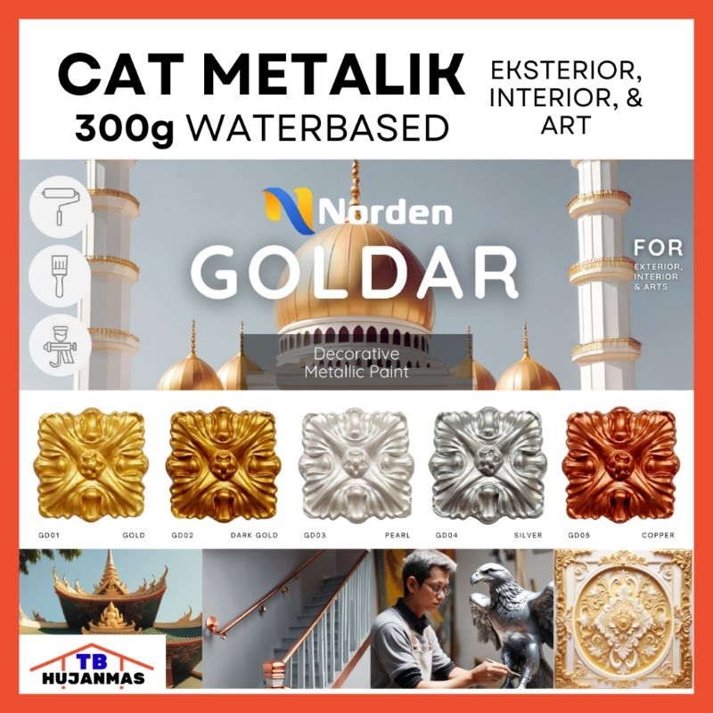 GOLDAR Cat Metalik Decoratif 300gram Emas Art Exterior Interior Decorative Metallic Paint Mas Silver