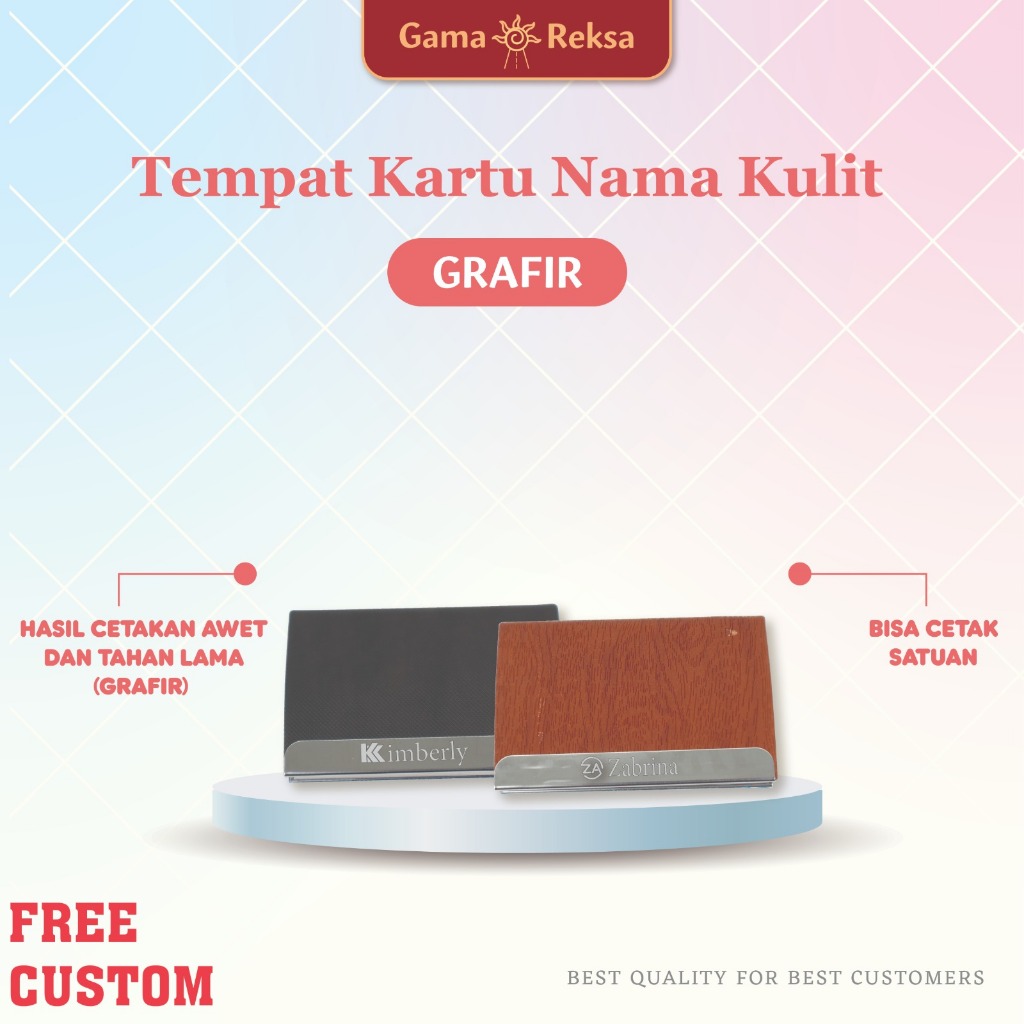 

( SEHARI JADI )Custom Name Card Holder Promosi Kulit Stainless Laser Grafir Nama/Logo