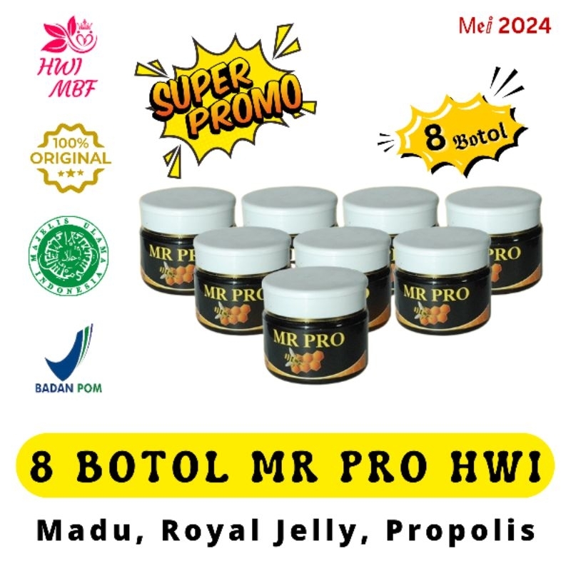 

8 Botol MR Pro HWI @ 200gr Madu, Royal Jelly & Propolis Penambah Nafsu Makan