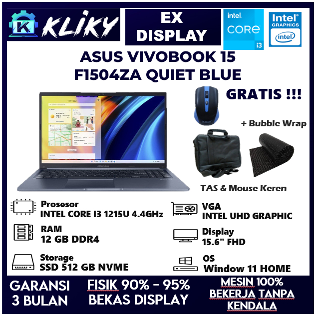 Laptop Kerja Asus Vivobook 15 F1504ZA Intel Core i3 Gen 12 Terbaru