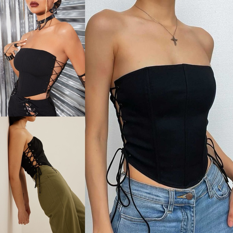 [READY] (New) Madeline side Lace up Corset Top y2k Bustier crop top Aesthetic Pinterest outfit
