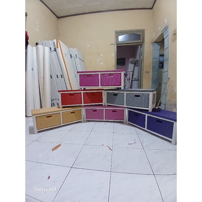 (Ready stok) Meja TV Rotan sintetis lemari laci rotan sintetis laci 2 samping