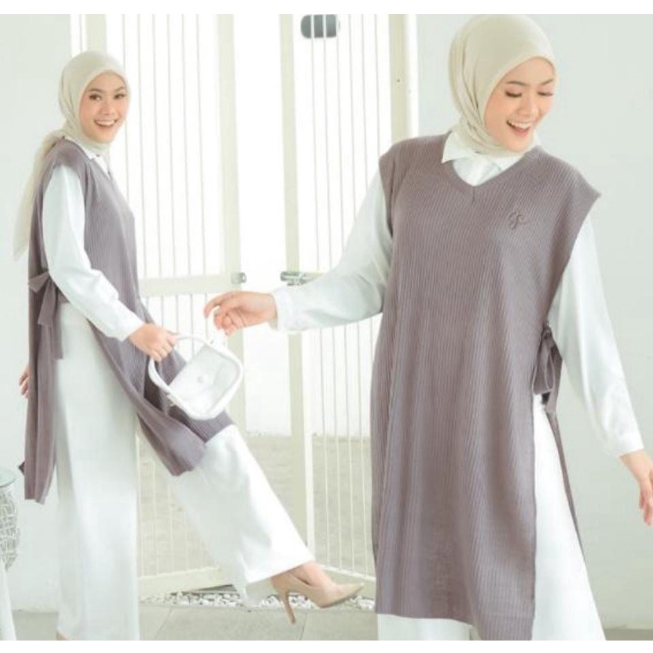 Tren Baru Vest Rajut Salur Kerah V Panjang  Rompi Rajut Premium Vest Rajut Oversize Panjang