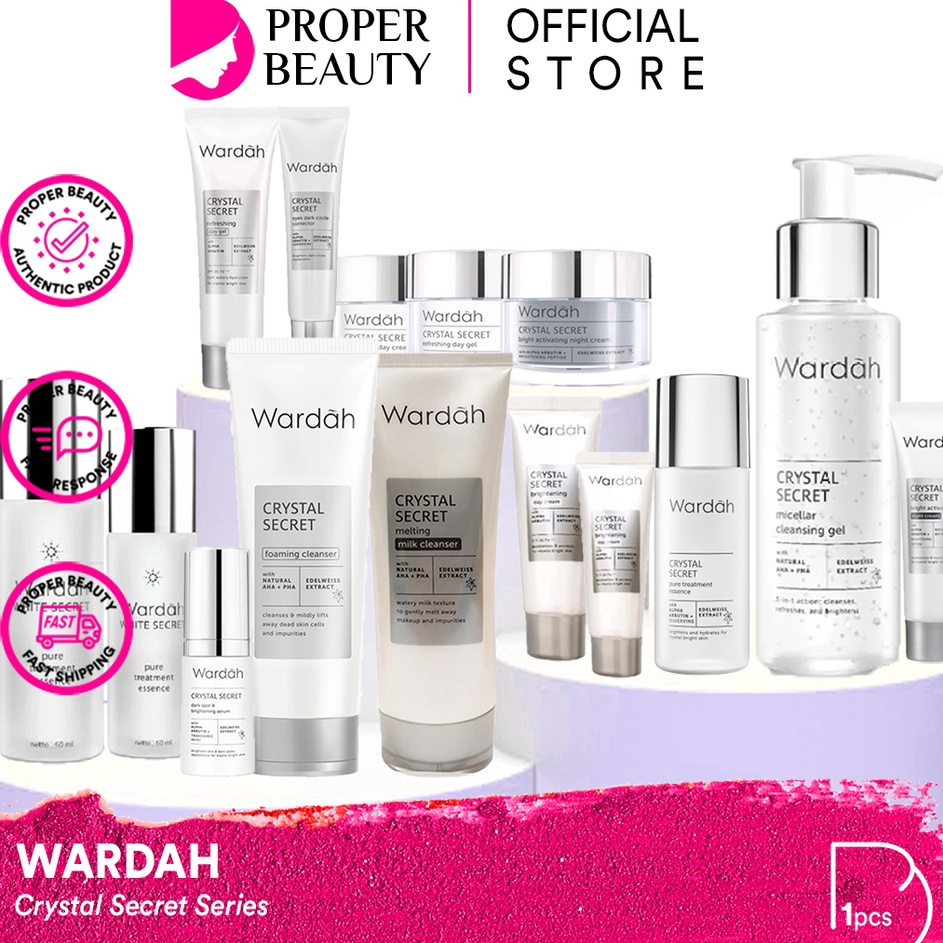 KODE 77 WARDAH Crystal Secret Series Indonesia  Facial Wash Face Scrub Micellar Water Essence Toner 