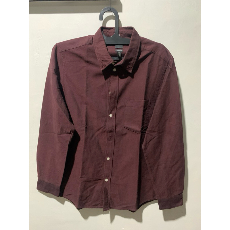 Kemeja Kerja H&M maroon/burgundy Original
