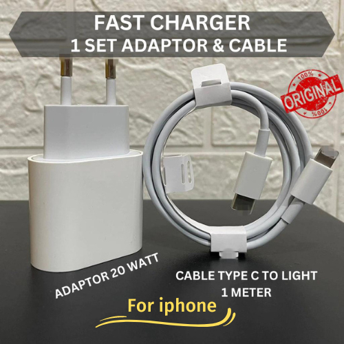 Fast Charger 20 watt type c to lightning original 1 set ( adaptor & cable 1 meter )