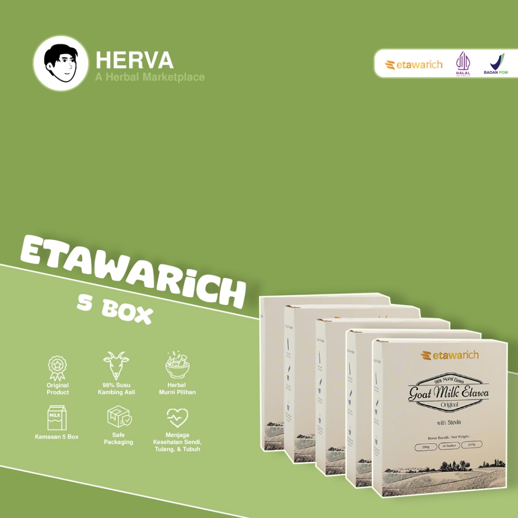 

Etawarich Susu Kambing Asli Etawa Bubuk Kemasan 5 Box | Mengandung Susu Asli Kambing | Diperkaya Ekstrak Herbal Alami | Mengatasi Masalah Tulang dan Sendi | Menambah Berat Badan | Menggemukan Badan | juga Meningkatkan Daya Imun Tubuh Agar Tetap Terjaga
