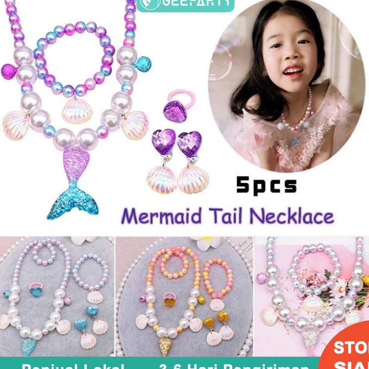 Promo Terupdate  5 pcsset Aksesoris Putri Duyung Kalung Kerang Mutiara Anting Liontin Pesta Ulang Ta
