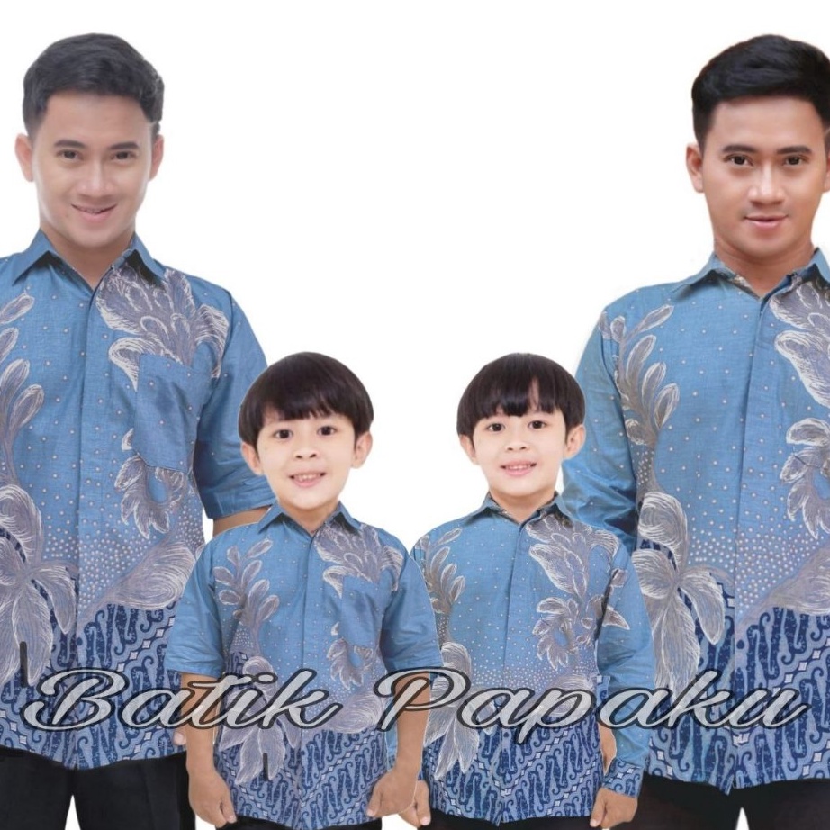 Kemeja Batik Anak LakiLaki LenganPanjang Batik Ayah dan Anak Cowok warna Biru Muda Langit Pastel Sof