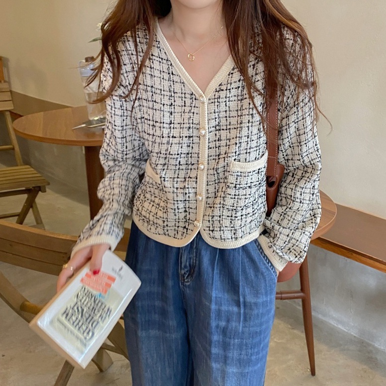 Penjualan Terbanyak lybhstore Jaket Wanita Terbaru Lengan Panjang Jacket Crop korean style retro pla