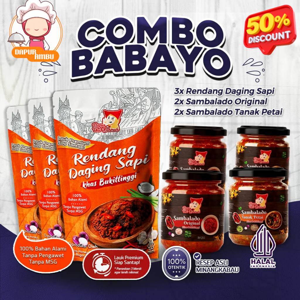 

[Combo Babayo] Dapur Ambu 3 pack Daging Sapi Asli Khas Bukittinggi 2 sambalado ori dan 2 tanak petai | Rendang Daging Sapi Asli Padang Kemasan Siap Saji | PAKET HEMAT Rendang sapi foodenna dapat 3 pcs @200 gr | Rendang Daging Sapi Asli Padang | sambalado