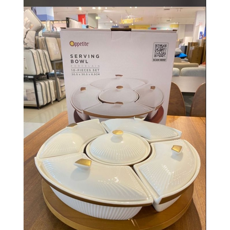 INFORMA Serving Set Putih dengan Nampan Kayu/Keramik/Wadah Saji