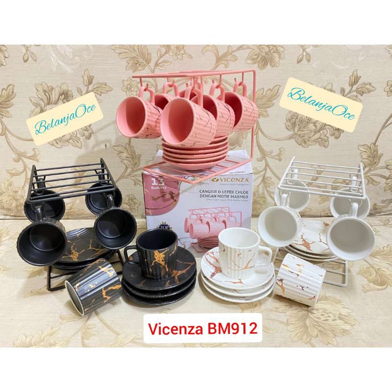Cangkir Tatakan Keramik Marble Vicenza Set Rack (ORIGINAL)