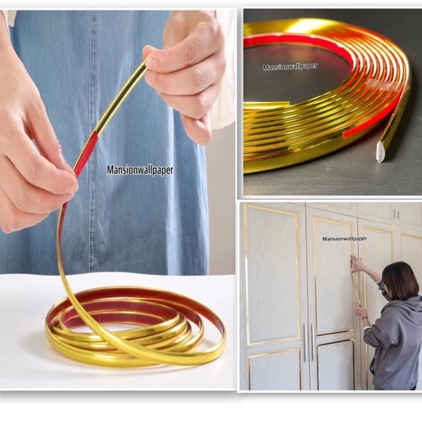 PALING AMPUH List Sticker Metalik Emas Silver Hitam Gold Dekorasi Dinding 3D Timbul Dekorasi Wallpap