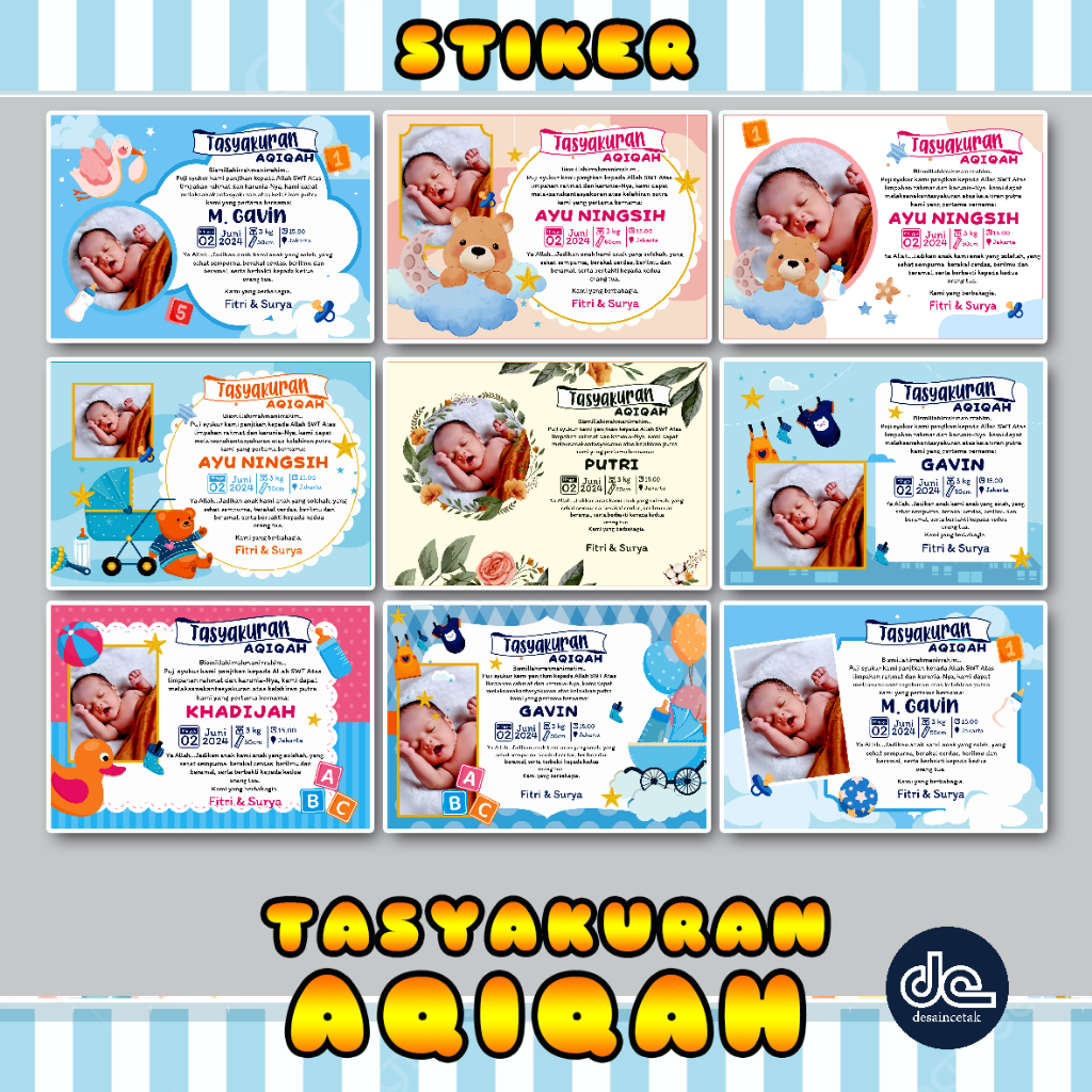 Stiker / Kartu Tasyakuran Aqiqah anak lucu dan murah