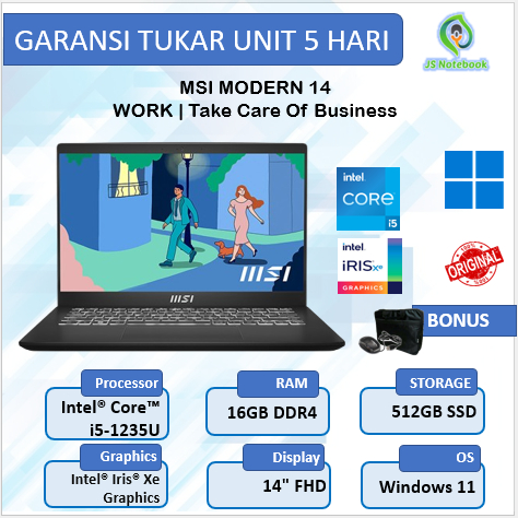 Msi Modern 14 i5 1235 16GB 512GB Win11+Ohs 14.0"FHD