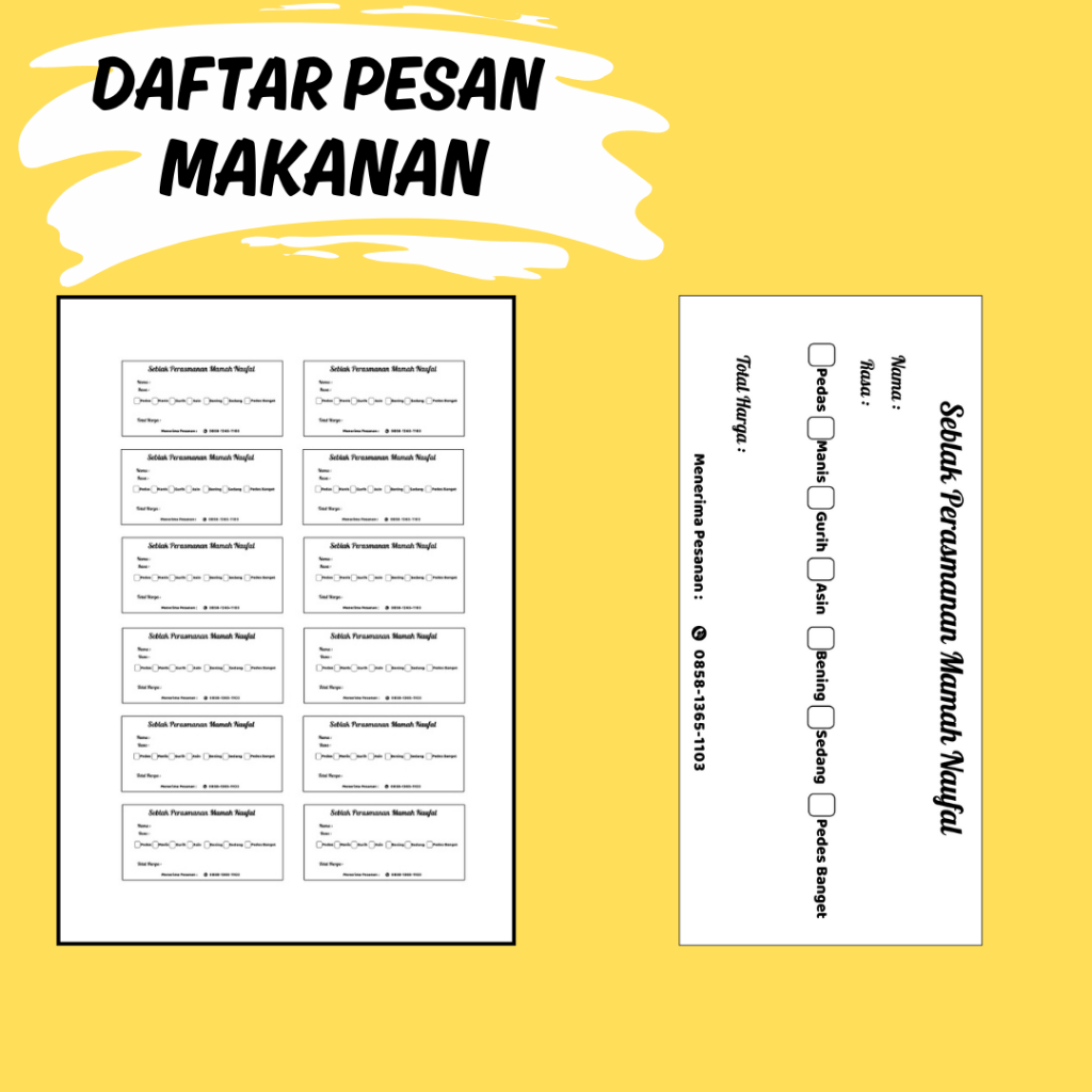 

Cetak formulir daftar Makanan