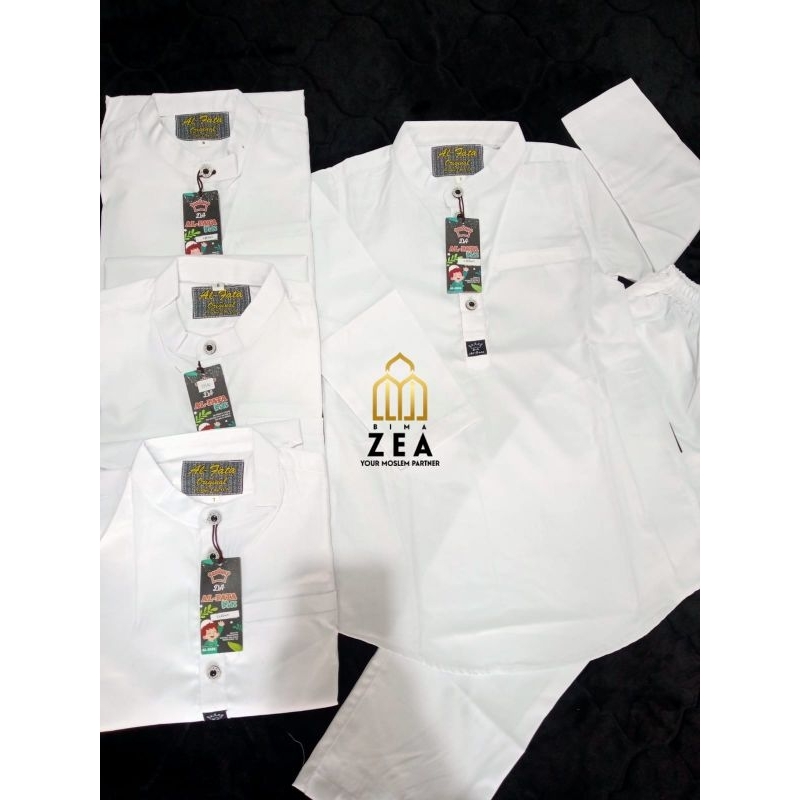 Setelan Kurta Anak Putih Polos Lengan Panjang