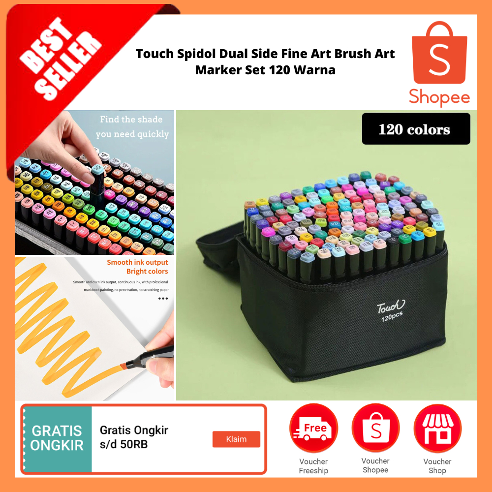 

Spidol Dual Side Fine Art Brush Art Marker Set 120 Warna / Spidol Seni Kepala Ganda Gambar Stabilo
