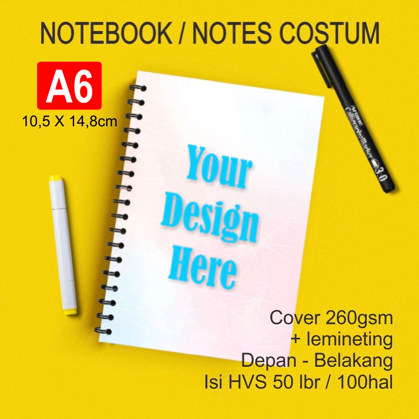 

Notebook/notes spiral custom A6 isi 50 lembar garis/polos