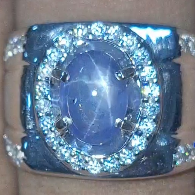 Cincin Star Sapphire Ceylon Sri Lanka Memo MRI Natural & Murah (Perak Semi Micro)