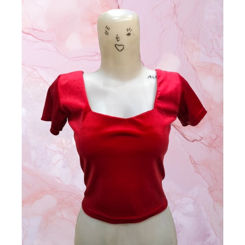 Crop top atasan wanita bahan bludru Stretch