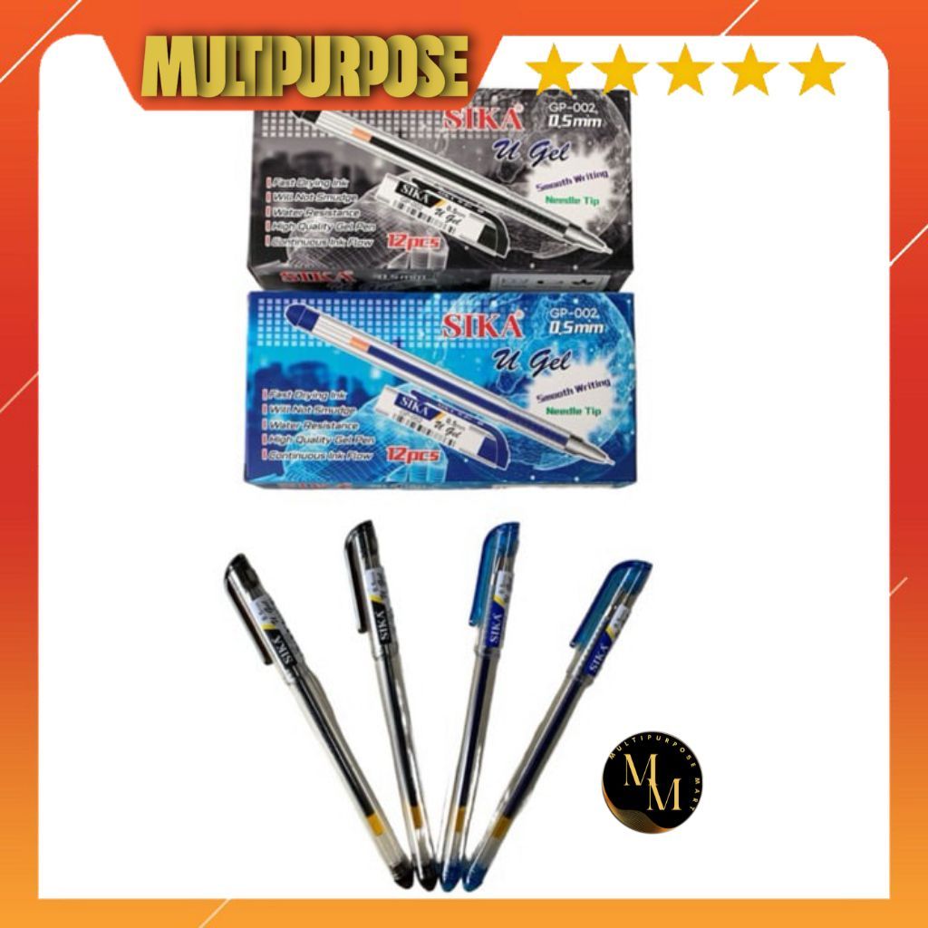 

(12PCS) PEN / PULPEN SIKA U GELL WARNA HITAM dan BIRU GP 002 0.5 mm