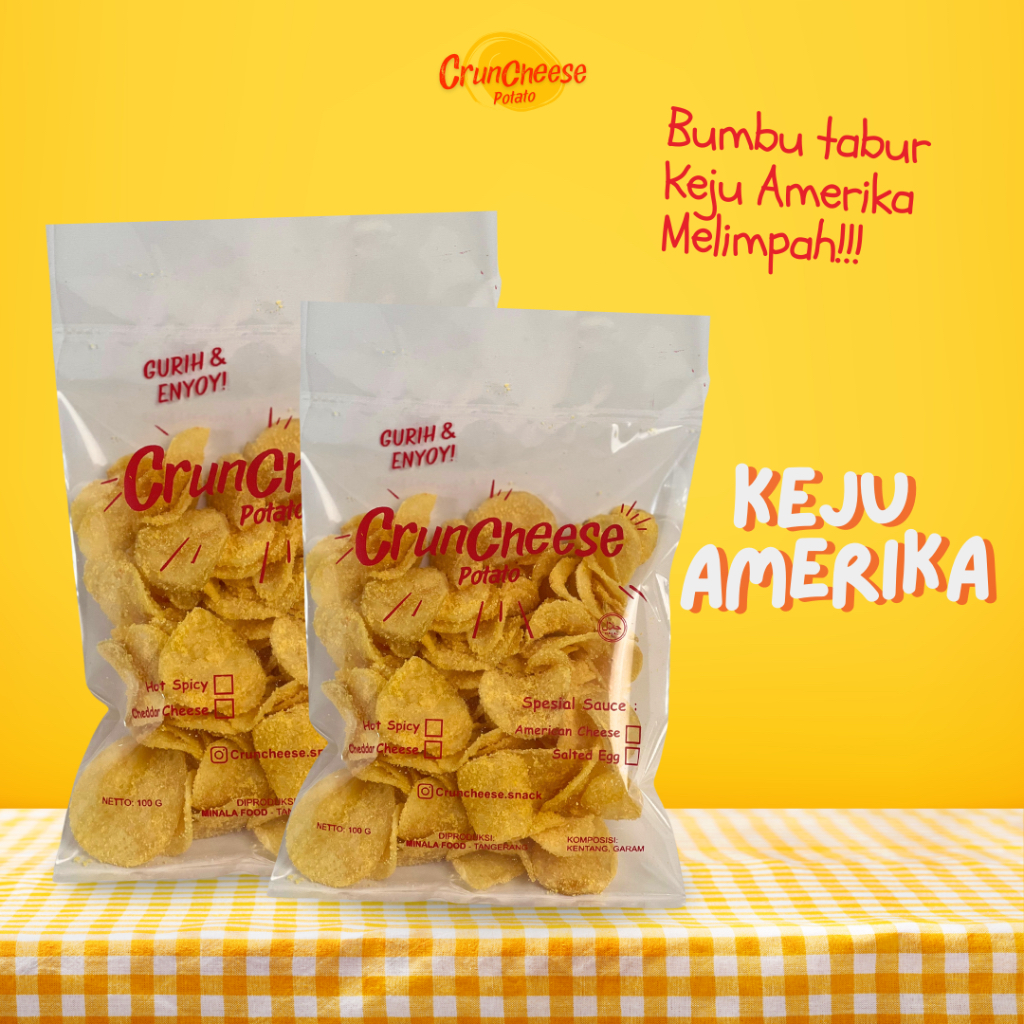 

Cemilan kripik Kentang Rasa Keju Amerika 100 gram