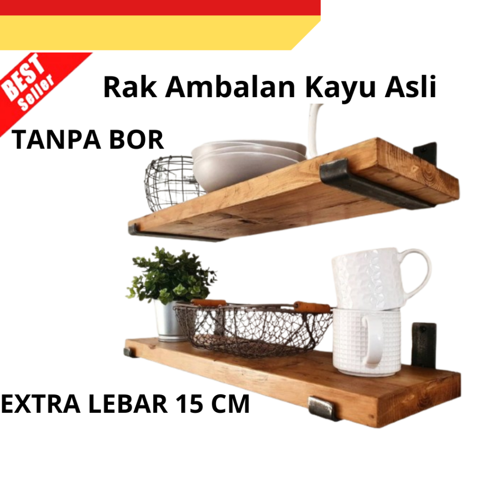 Rak Ambalan Dinding Kayu Siku Gantung Tempel Tembok Extra Besar Dekorasi Hiasan Kamar Tempat Bumbu d