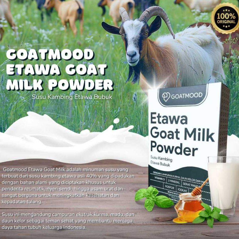 

SUSU KAMBING ETAWA Goat Mood Milk / 485gram / Bantu Atasi Masalah Tulang dan Sendi, Reumatik, Asam Urat, Pernafasan, Sebagai Asi Booster, Menjaga Kesehatan Jantung, dan Menjaga Kekebalan Tubuh