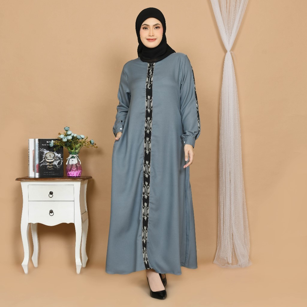 NAJMA dress motif tenun ethnik troso premium / gamis kombinasi abaya gamis tenun shakila premium