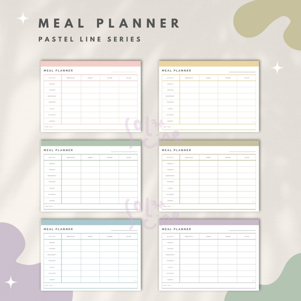 

Meal Planner Line Pastel | Wall Planner Korea Style | Planner Dinding Minimalis Un-Date / Reusable