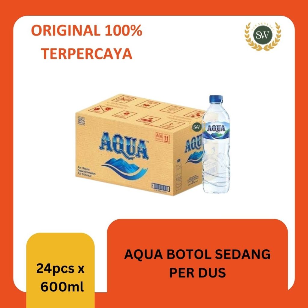 

Aqua BOTOL SEDANG - AIR MINERAL - PER DUS - ISI 24 PCS 600ml