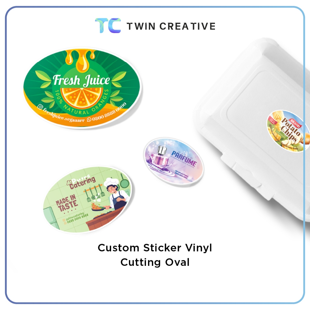 

Custom Sticker Vinyl Cetak Stiker Label Toples Anti Air - Print Stiker Vinyl Oval Satuan