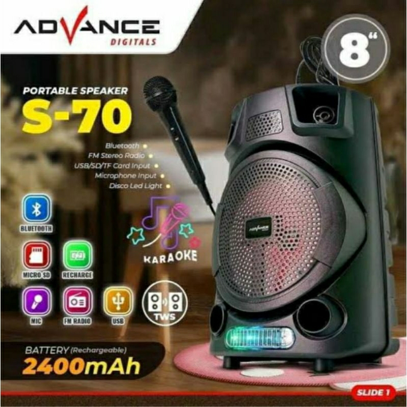 SPEAKER AKTIF 8 INCH ADVANCE SPEAKER PORTABLE ADVANCE S-70 SPEAKER BLUETOOTH 8 INCH