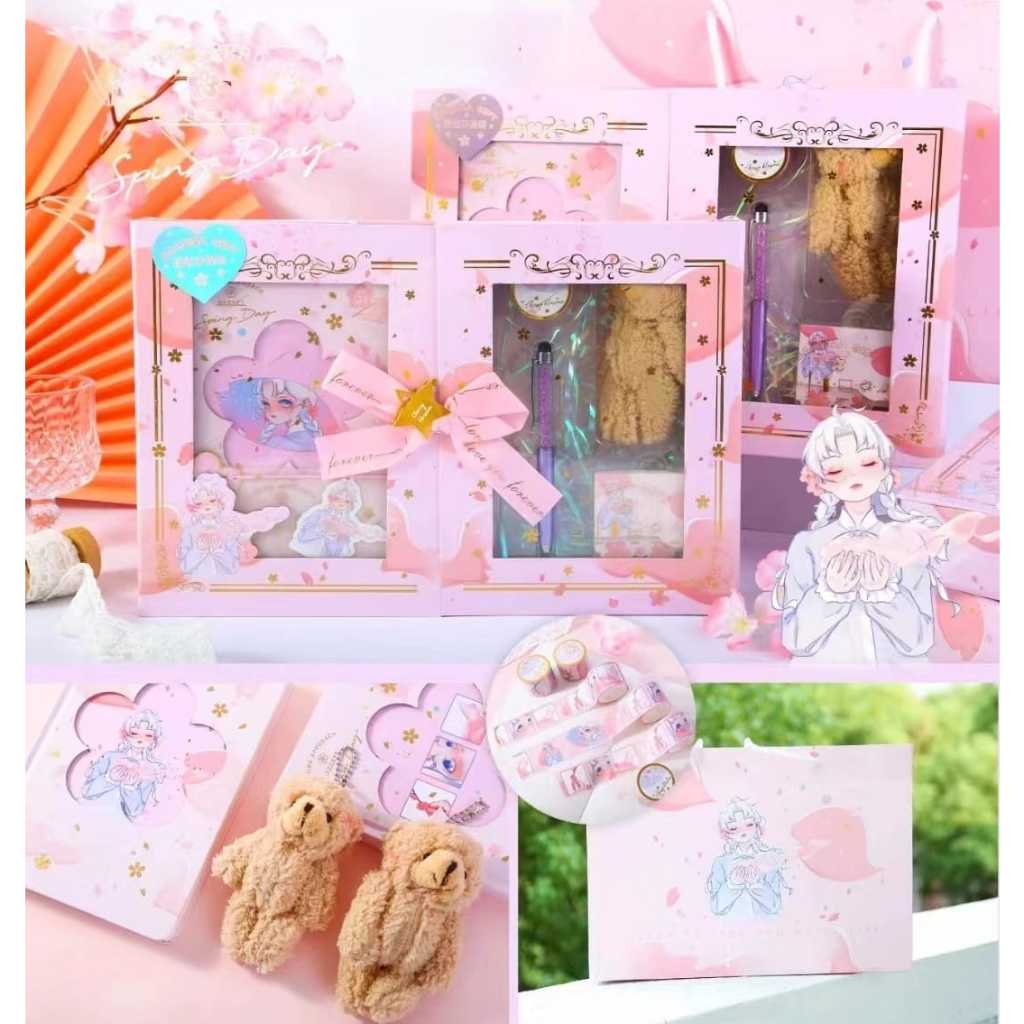 

Buku Agenda Buku Tema Bunga Sakura & Bear / 1 SET Buku Catatan / Dairybook