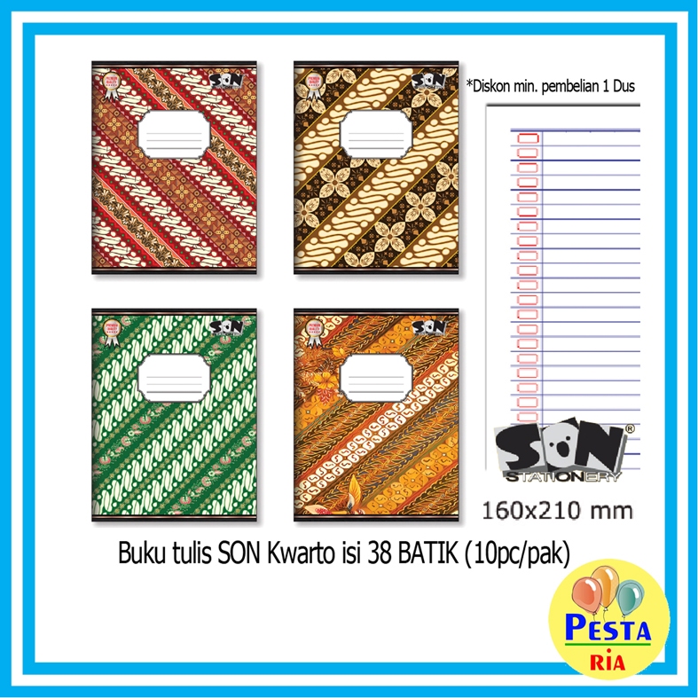 

Murah!! (1 Buku isi 38lembar) Buku Tulis SON Kwarto isi 38lembar 160x210mm, buku tulis sekolah, buku sekolah