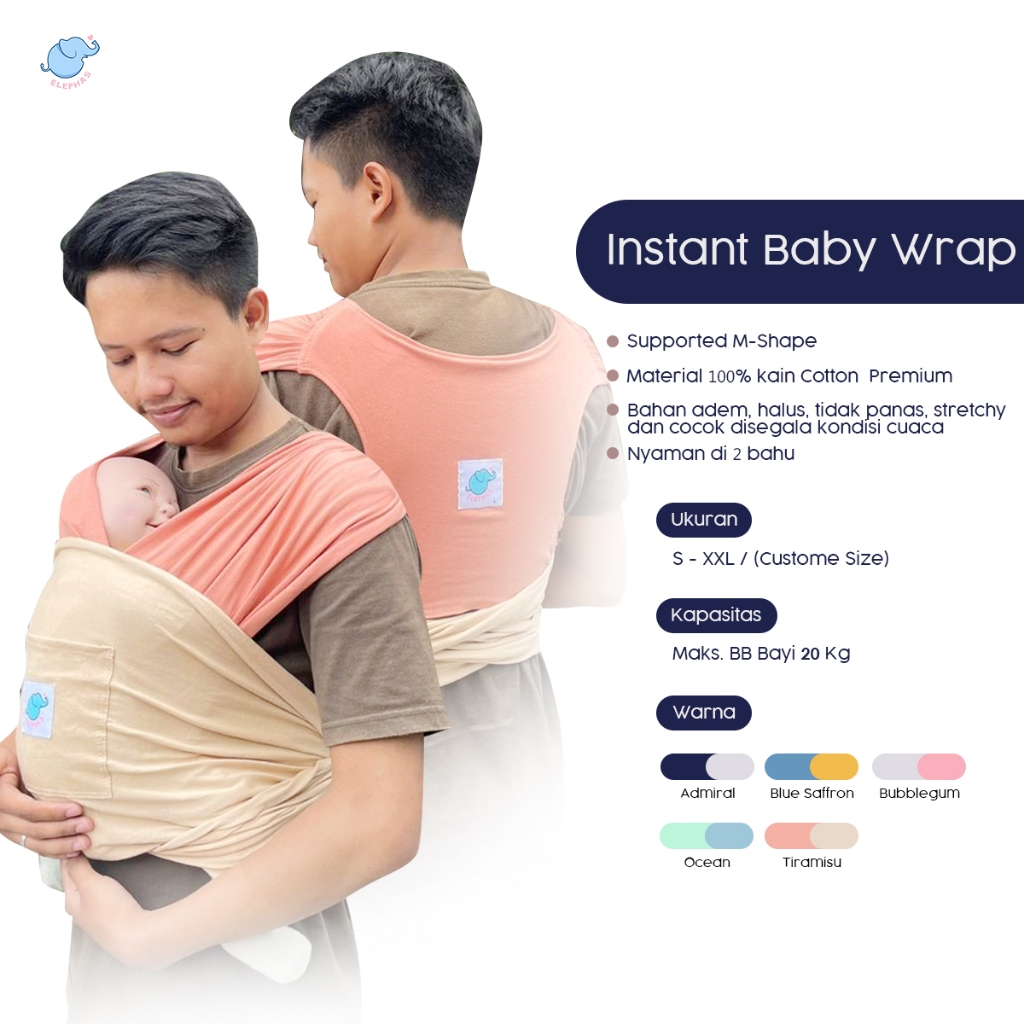 Elephas Instan Baby Wrap Basic Series - Gendongan Bayi M Shape Gendongan Instan Premium