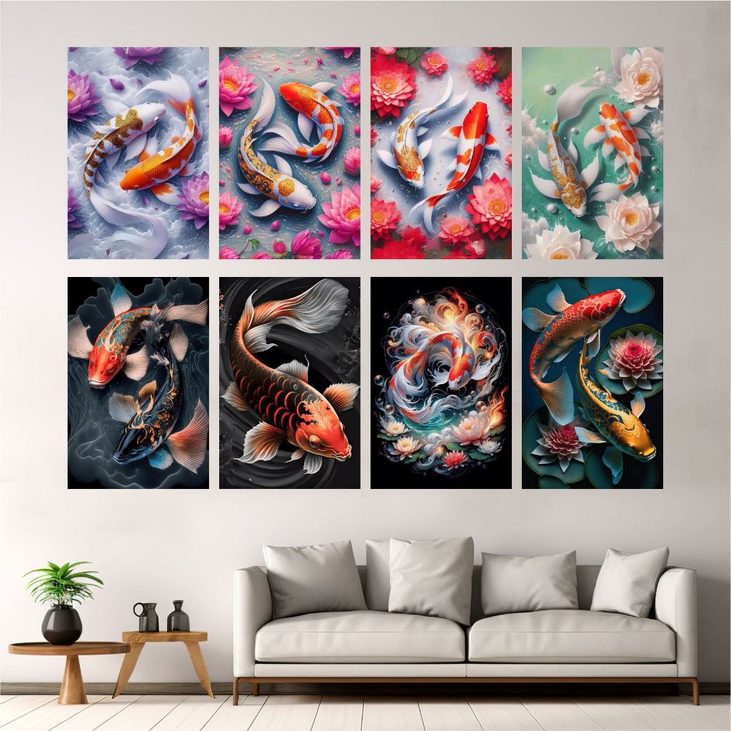 Hiasan Dinding Ikan Koi | Poster Dinding Kayu Ikan Koi Aesthetic