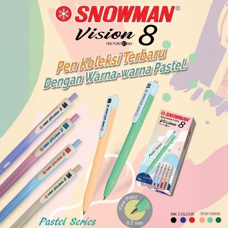 

Ballpoint Snowman V8 Pastel 0.7mm Bolpen Vision 8 1 Pak isi 12 Pcs