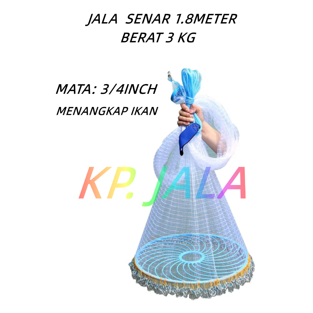 Jaring lempar 1.8Meter Jala Pancing ikan udang lempar siap pakai Throw Net