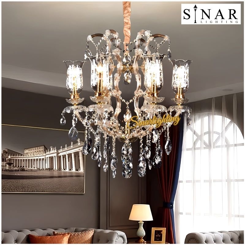 Lampu gantung Kristal chandelier semprong 6 dan 8 cabang X5608