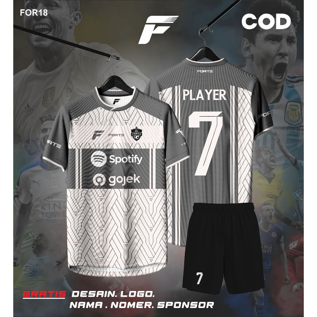 JERSEY BOLA FUTSAL CUSTOM SATUAN SETELAN NAMA NOMER PUNGGUNG WARNA ABU PUTIH
