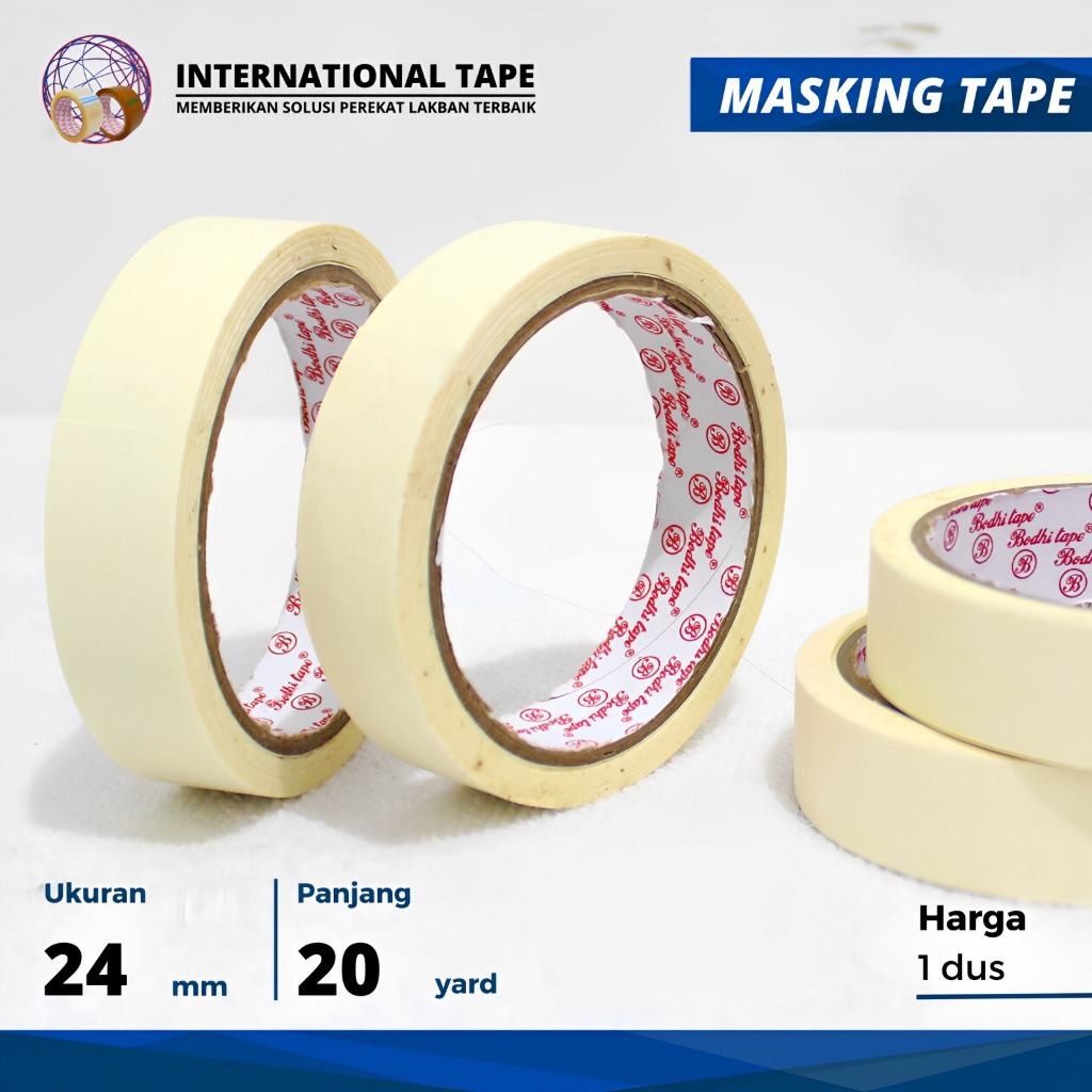 

RB LAKBAN Kertas/Masking Tape Bodhi 24mm/48mm x 20 Yard Per Dus