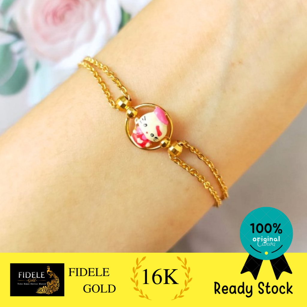 Gelang anak hello kitty emas tua 70% emas kadar 16k surabaya