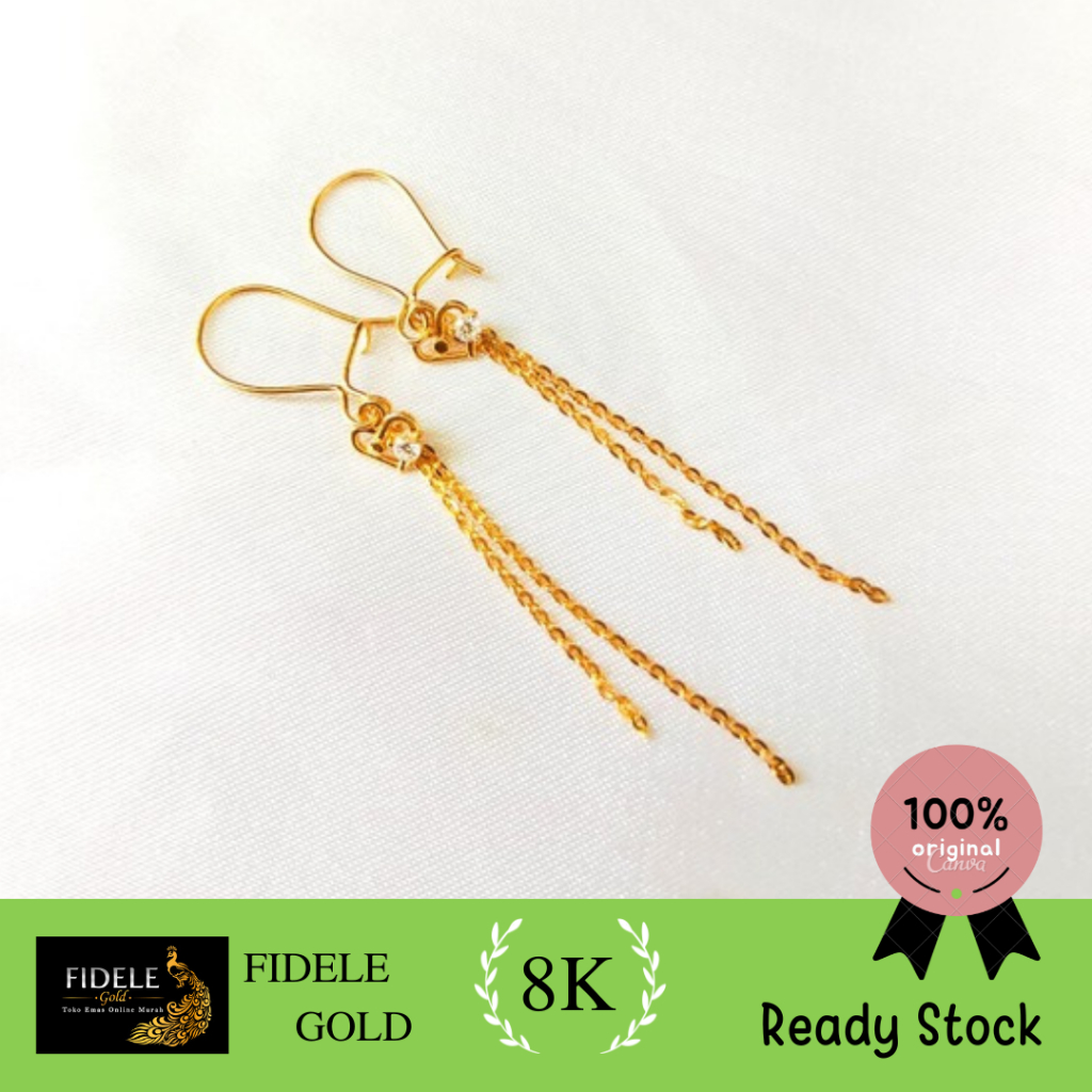 Anting fkl hati rantai fashion dewasa emas 375 8k