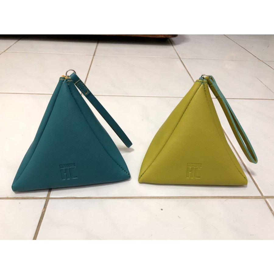 Pouch Tas Tenteng Clutch Bentuk Segitiga Biru Hijau Tosqa Kuning Mustard
