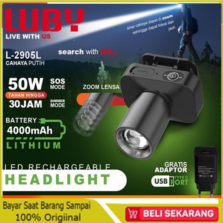 PROMO Senter Kepala ZOOM LUBY / HEADLAMP ZOOM LUBY L2905/L-2905/2905 terbaru